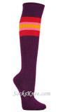 Purple Socks with Red Pink Golden Yellow Stripes  for Sports