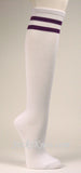 2 Purple Striped White Knee Socks for Women