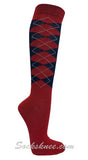 Red / Navy Argyle Women knee High Socks