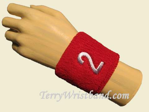 Red with White Number 2 youth wristband sweatband