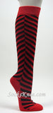 Red Black Chevron Herringbone Striped Knee Hi Socks for Women