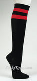 Red Striped Black Knee High Socks for Women