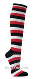 Black White Red Striped Knee High Socks for Women