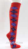 Red Purple Women's Argyle Knee Socks