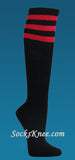 Black with Red 3line Striped Women's Knee High Socks