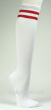 2 Red Striped White Knee Socks for Women