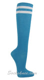 Sky Blue with 2 White Stripes Women Knee High Socks