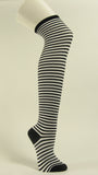 Socks over knee black white striped