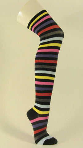 Socks over knee black yellow pink striped mutiple colors