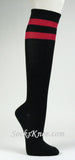 Sparkling Red Striped Black Knee High Socks for Women