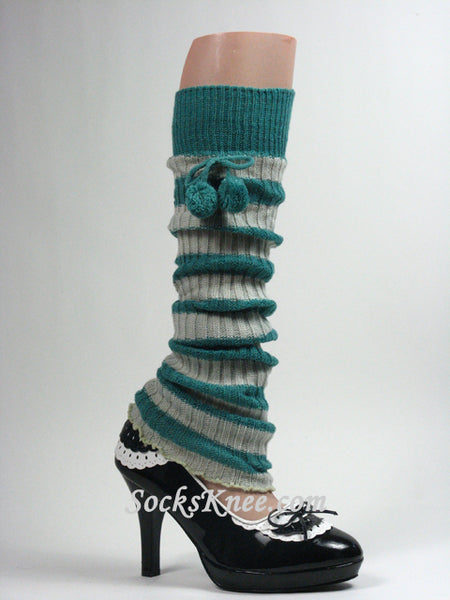 Spring Green Striped Pom Pom Leg Warmer