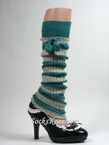Spring Green Striped Pom Pom Leg Warmer