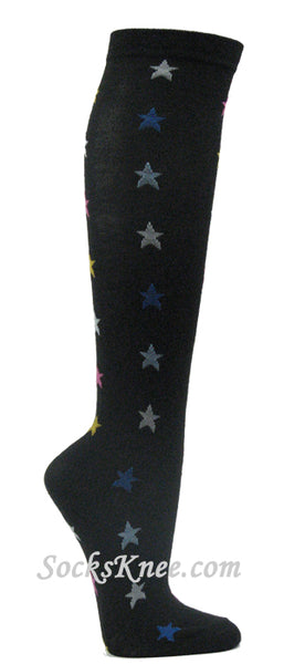 Black with Multiple Color Stars Logo / Symbol Knee Socks