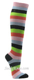 Pink Light Blue Black Lime Green Orange Stripe Knee High Socks
