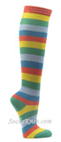 Orange Yellow Teal Light Blue Stripe Knee High Socks