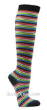 Black Pink Red Lime Green Light Blue Thin Striped Knee Socks