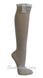 Taupe Vintage style knee high sock with crochet lace