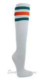 White Premium Quality with Teal Orange stripes Women knee High socks