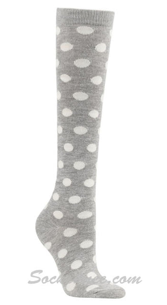 White Polka Dots White Women Fashion Knee High Socks