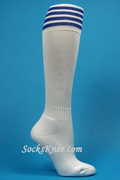 White and Blue Kid/Youth Football Sport High Socks