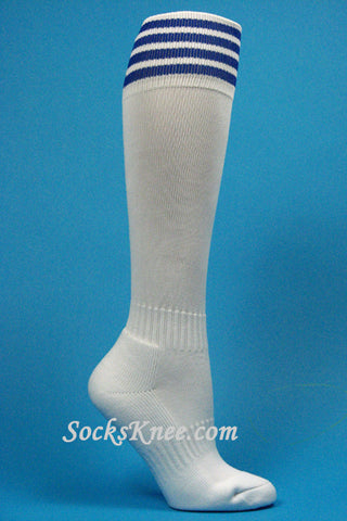 White and Blue Kid/Youth Football Sport High Socks