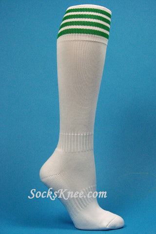 White and Green Kid/Youth Football Sport High Socks