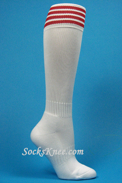 White and Red Kid/Youth Football Sport High Socks