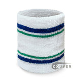White with blue green stripe tennis style wristband sweatband