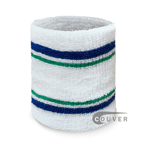 White with blue green stripe tennis style wristband sweatband