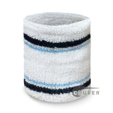 White with navy light blue stripe tennis wristband sweatband