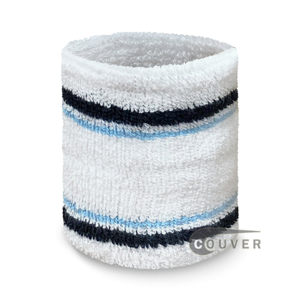 White with navy light blue stripe tennis wristband sweatband