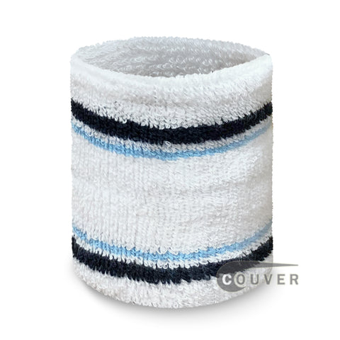 White with navy light blue stripe tennis wristband sweatband