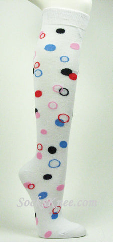 White Womens Polka Dots Knee High socks