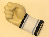 White with navy light blue stripe tennis wristband sweatband