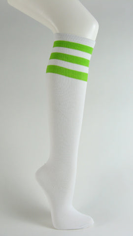 White with lime green 3line striped knee high socks