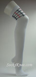 Plaid Striped on Thigh White Over Knee Sock for Women