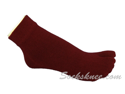 Split Toed Wine/Burgundy Ankle High Toe Socks