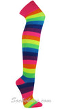 Women Neon Rainbow Striped Thigh High/Over Knee Socks