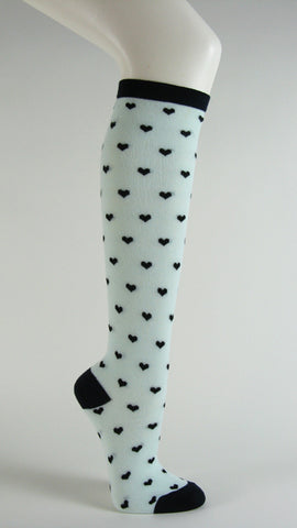 Womens knee high sock hearts mint
