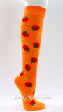 Womens Orange Knee Socks with Strawberries