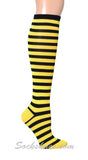 Black and Bright Yellow Mini-striped Knee Socks