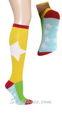 White Bold Star-Mini Stars Yellow Knee High Socks