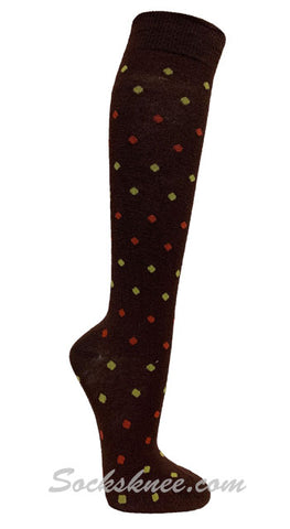 Yellow / Red Tiny Dots Brown Women Knee high socks