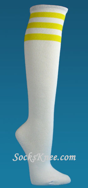 White & Bright Yellow striped Quality knee high socks for women