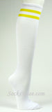 2 Yellow Striped White Knee Socks for Women
