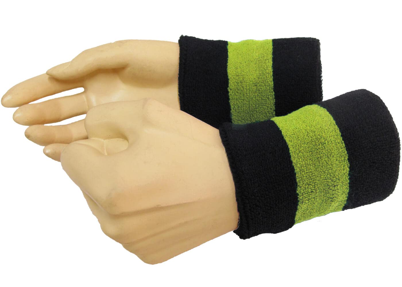 COUVER 2 Color Striped Terry Cotton Sports Headband Wristband Set