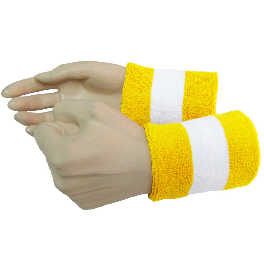 COUVER 2 Color Striped Terry Cotton Sports Headband Wristband Set