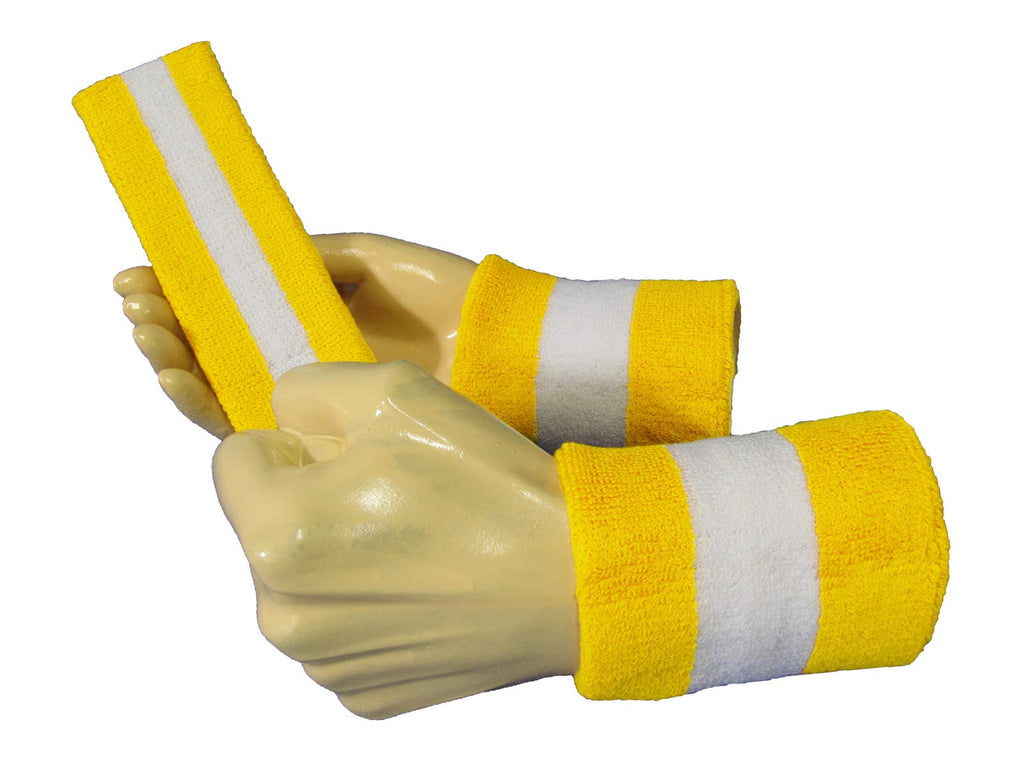 COUVER 2 Color Striped Terry Cotton Sports Headband Wristband Set