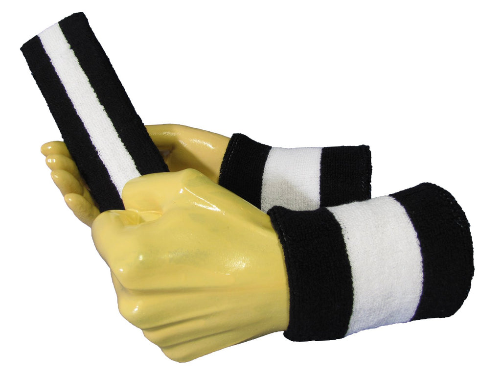 COUVER 2 Color Striped Terry Cotton Sports Headband Wristband Set