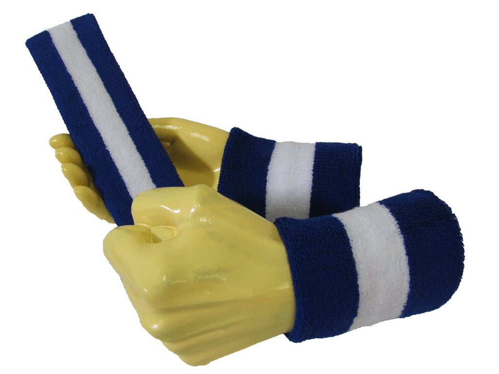 COUVER 2 Color Striped Terry Cotton Sports Headband Wristband Set